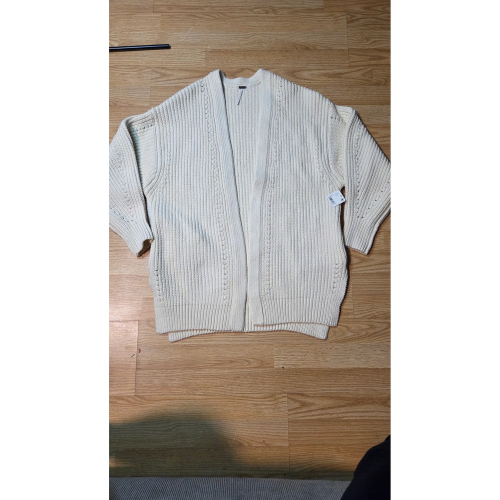 Free People Nightingale Cardigan Ivory White Chunky Rib Knit Open Front OB722512